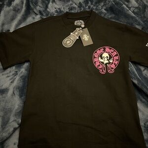 Chrome Hearts Black Tee with Pink Skull Graphic